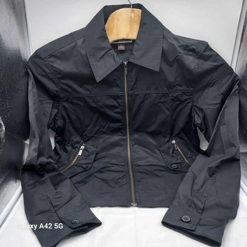 Michael Kors Mens Black Lightweight Zip Up Harrington Jacket Size M Cotton Nylon